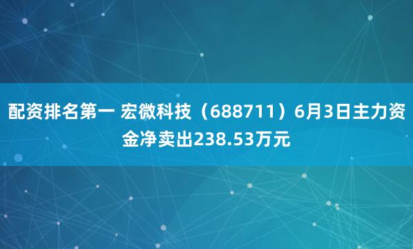 配资排名第一 宏微科技（688711）6月3日主力资金净卖出238.53万元